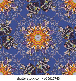Colored stickers, flash temporary tattoo, mehndi and yoga design, boho, magic symbol. Decorative ornate round mandala. Invitation, wedding card, scrapbooking. Vintage vector pattern. Colored over.