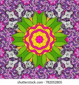 Colored stickers, flash temporary tattoo, mehndi, yoga design, boho, magic symbol. Vintage vector pattern. Decorative ornate round mandala. Invitation, wedding card. Colored over black, green, white.