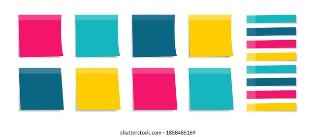 Colored stickers set. Sticky notes. Realistic sheets for note papers. Front view. For your message.