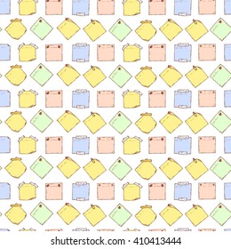 Colored stickers. Sticky notes Vector Seamless pattern. Hand drawn doodle paper sheets for messages. Memo blanks