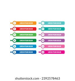 colored sticks and numbers 1-12. 12 step color horizontal button. button concept for internet, web, magazine, website, education