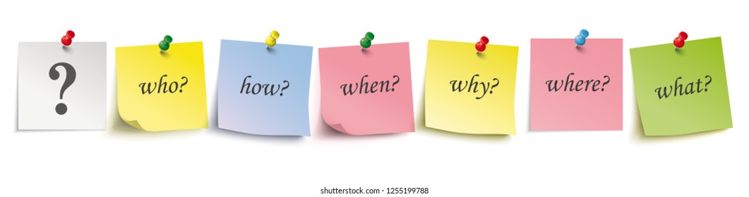 Colored sticks with questions and pins on the white background. Eps 10 vector file.