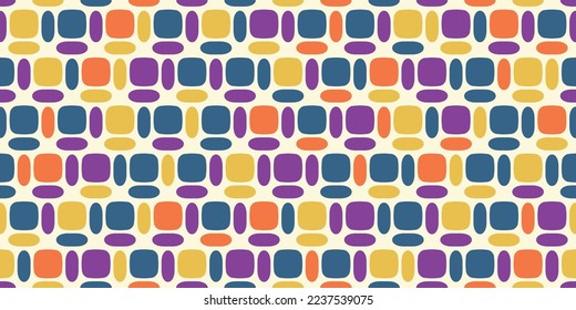 Palos de colores y cuadrados redondeados dispuestos como ladrillos. La textura de ladrillos multicolor llena el fondo. Decoración vectorial e impresión, diseño elegante de superficies impecables. Fondo blanco.