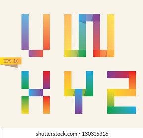 Colored sticky notes alphabet with rainbow colors. V, W, X, Y, Z letters. Gradient version.