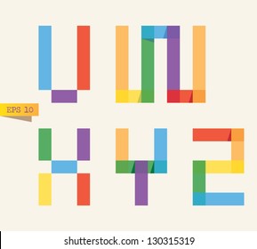 Colored sticky notes alphabet with rainbow colors. V, W, X, Y, Z letters.