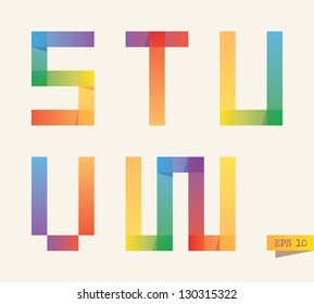 Colored sticky notes alphabet with rainbow colors. S, T, U, V, W letters. Gradient version.
