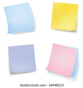 Notas pegajosas de color aisladas en fondo blanco. Vector.