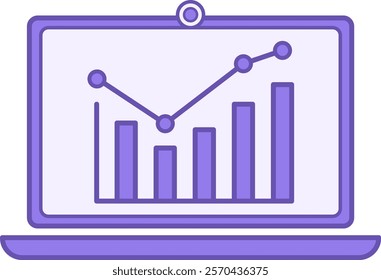Colored Stock Exchange Icon. Vector Illustration. Laptop and Stock Price Growth Chart. Stock Trading. Stock Market Concept