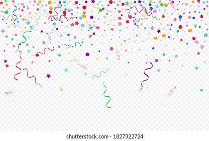 Colored Streamer Flying Vector Panoramic Transparent Background. Swirl Spiral Branch. Circles Happy Invitation. Red and Yellow Paper Illustration.