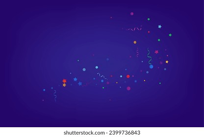 Colored Streamer Fun Vector Blue Background. Party Ribbon Design. Particles Flying Illustration. Multi colored Paper Template.