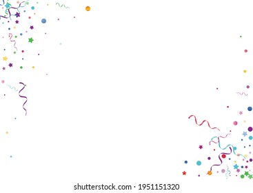 Colored Streamer Happy Vector White Background. Isolated Spiral Branch. Particles Fun Plant. Multi colored Anniversary Poster.