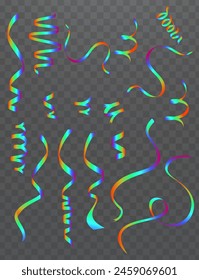 Colored streamers isolated on transparent background. Vector ribbons.