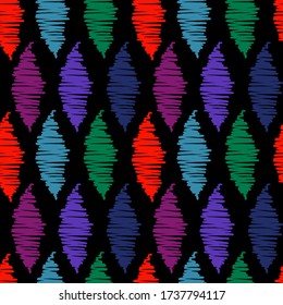 Colored stripe hand-drawn seamless pattern on a black background.Vector.