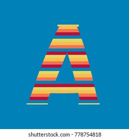 colored striped alphabet on a light blue background, letter A