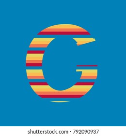 colored striped alphabet on a light blue background, letter G