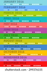 Colored striped calendar 2016 