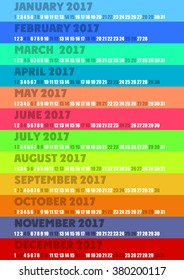 Colored striped calendar 2017