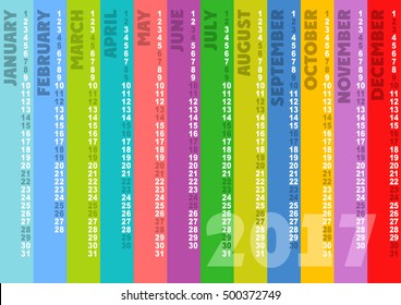 Colored striped calendar 2017