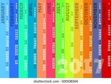 Colored striped calendar 2017