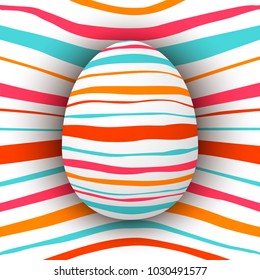 Colored striped egg with simple pink, orange, red, blue stripes. Abstract bright. Rainbow, psychedelic, for text, speech, message wrapping template wallpaper screens Vector Illustration