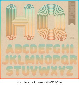 Colored striped font in retro style, vintage alphabet. Best for posters, headlines, graphic design. Vector illustration.