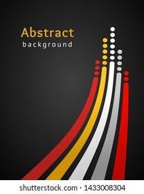 Colored stripes with circles over black background. Retro vector backdrop. Design template. Bright lines directed upwards. Abstract illustration. Concept of leadership, competition, success and etc