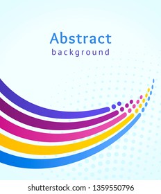 Colored stripes with circles over blue background. Retro vector backdrop. Design template. Stylized marine wave and splash. Abstract lines directed upwards. Trendy color scheme