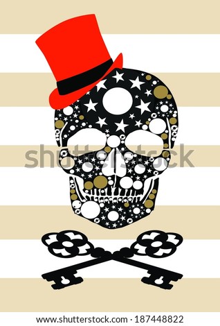 colored stripes on a fund the key with a red hat with a skull pattern print  vector compost has been.