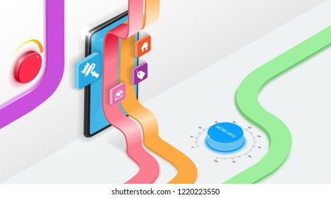 colored stripes on the phone screen in isometric projection