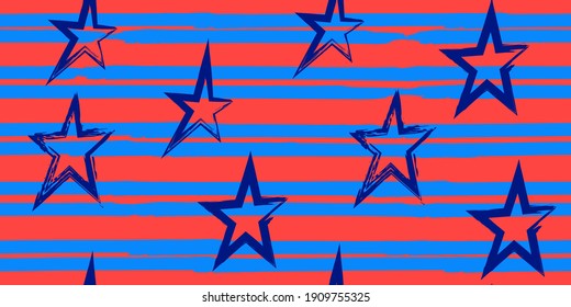 Colored stripes and stars. Simpless. Fashion watercolor striped design. Hand drawn lines in a watercolor style. Fabric, textile design, wrapper, cover.