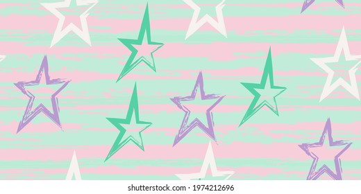 Colored stripes and stars. Simpless. Fashion watercolor striped design. Hand drawn lines in a watercolor style. Fabric, textile design, wrapper, cover.