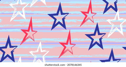 Colored stripes and stars. Simpless. Fashion watercolor striped design. Hand drawn lines in a watercolor style. Fabric, textile design, wrapper, cover.