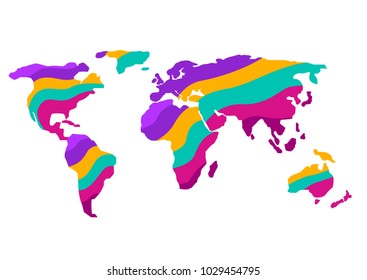Colored stripped World map. Abstract Earth planet, Vector illustration
