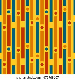 Colored strips and circles. Geometric seamless pattern