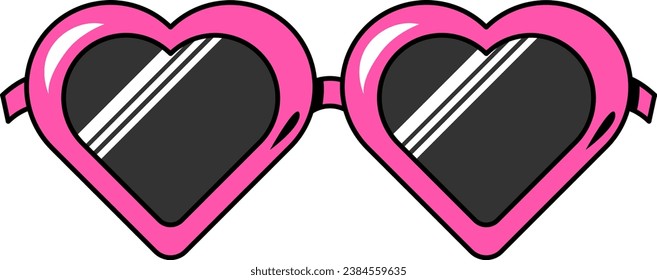 Gafas en forma de corazón rosado trenzado de color. Accesorio moderno de protección ocular. Protección de la salud y la visión. Vector colorido de dibujos animados aislado en fondo blanco