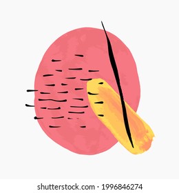 Farbige Striche mit Acrylfarbe und schwarzen Linien. Eine dicke Lackschicht mit Spuren von Bürstenstensteinen.Vektorbild, Design-Element, Vorlage für Postkarten oder Poster
