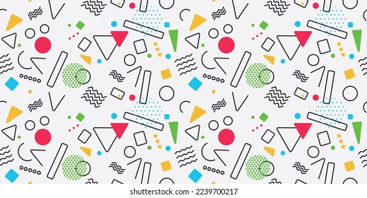 Memphis retro de colores elegantes. Patrón de vectores sin fisuras para la impresión y el embalaje sin fisuras, almohadas, textiles, papel pintado, cuadernos, tazas. Patrón sin fisuras de Memphis.