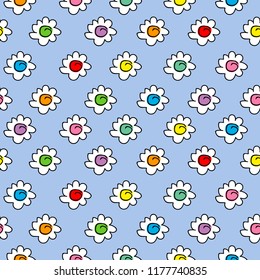 colored stylish seamless vector blue background with camomile flowers. small cute flowers