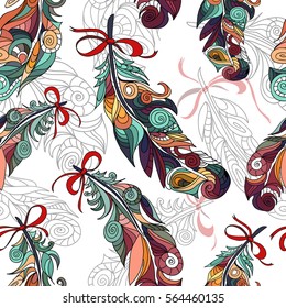 Colored stylized feathers pattern. Vector