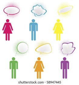 Colored stylized people with chat bubbles