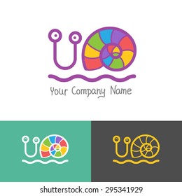 Colored stylized snail icon set in a flat style. Vector logo.
