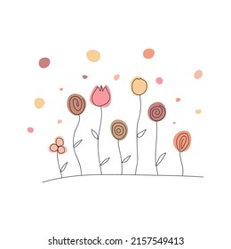 colored stylized wild flowers on a white background. Design for brand book, logo, flyer, 