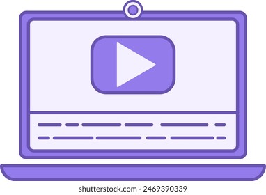 Colored Subtitle Icon. Vector Icon. Laptop, Play Button Video, and Text. Concept of Video Production and Social Networks