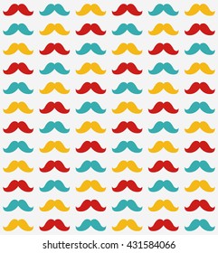Colored summer bright pattern with a mans curly hipster mustache. Cute summer seamless. Vector illustration. EPS 10