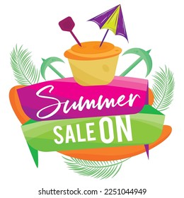 Colored summer sale banner with sand bucket Vector