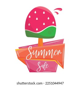 Colored summer sale banner with a watermelon popsicle Vector