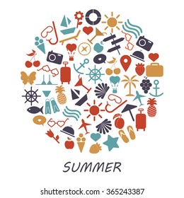 Colored summer symbols on a white background.- Illustration.