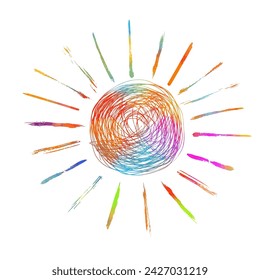 colored sun. hand drawing. Not AI. Vector illustration