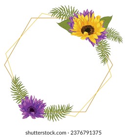 Colored sunflower frame Flower border Vector illustration