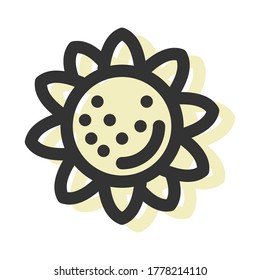Farbige Sonnenblumen Symbol Vektordesign. Konzept für den Bauernmarkt, Bio-Lebensmittel, Lebensmittelgeschäft. Naturprodukt, frisch. Eps10 Vektorgrafik.